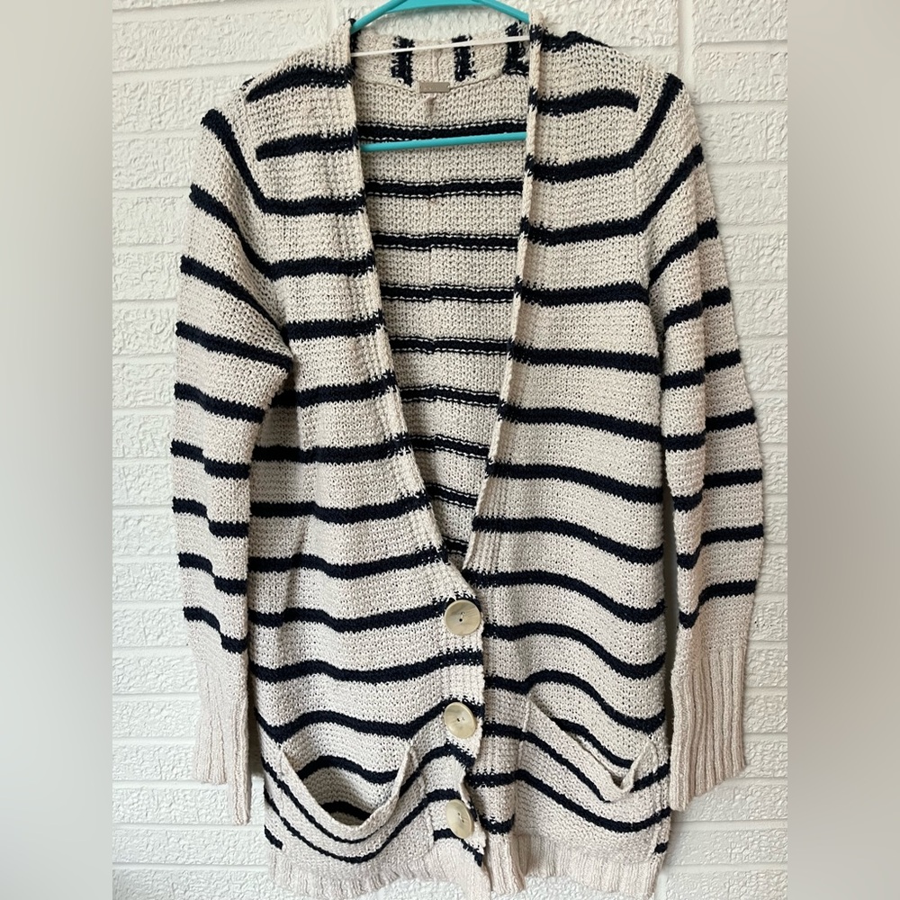 Free People Beach Stripe Button Front Knit Cardigan Women’s M Coastal Grandma